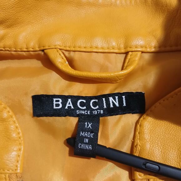 Baccini 1X Marigold Fitted Faux Leather Pleated Peplum Hem Fully Lined Jacket - Picture 2 of 11